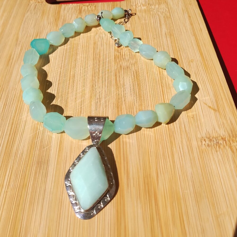 Jay King DTR beautiful aqua stone necklace with milky aquamarine? pendant 925 St - Picture 4 of 5